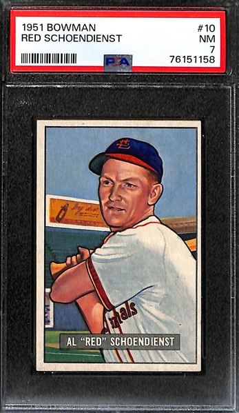 1951 Bowman PSA 7 Lot - Pee Wee Reese (#80) & Red Schoendienst (#10)