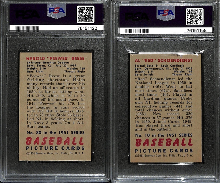 1951 Bowman PSA 7 Lot - Pee Wee Reese (#80) & Red Schoendienst (#10)