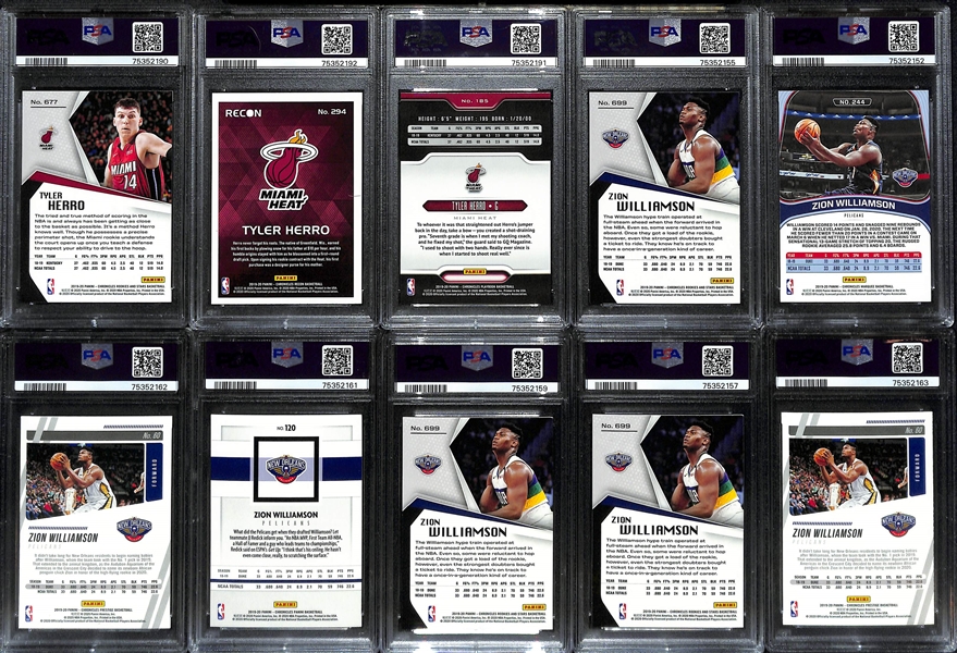 Lot of (20) PSA Graded Basketball Rookie Cards inc. (9) Ja Morant, (1) De'Aaron Fox, (3) Tyler Herro, (7) Zion Williamson - All PSA 9