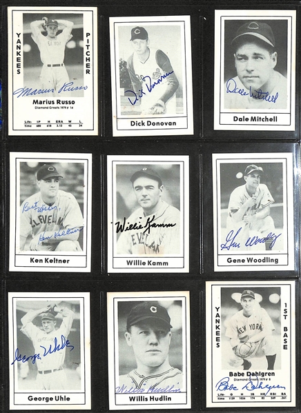 Lot of (36) Signed Baseball Old-Timer Cards w. Rizzuto, Larsen, Selkirk, Rosen, Lopez, Chapman, Pipgrass, E. Howard, and Sewell - JSA Auction Letter