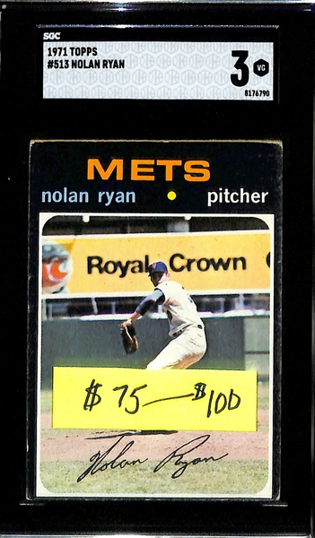 (3) Graded Topps Baseball Cards - 1957 Don Drysdale Rookie (SGC 5), 1966 Pete Rose (SGC 5), & 1971 Nolan Ryan (SGC 3)