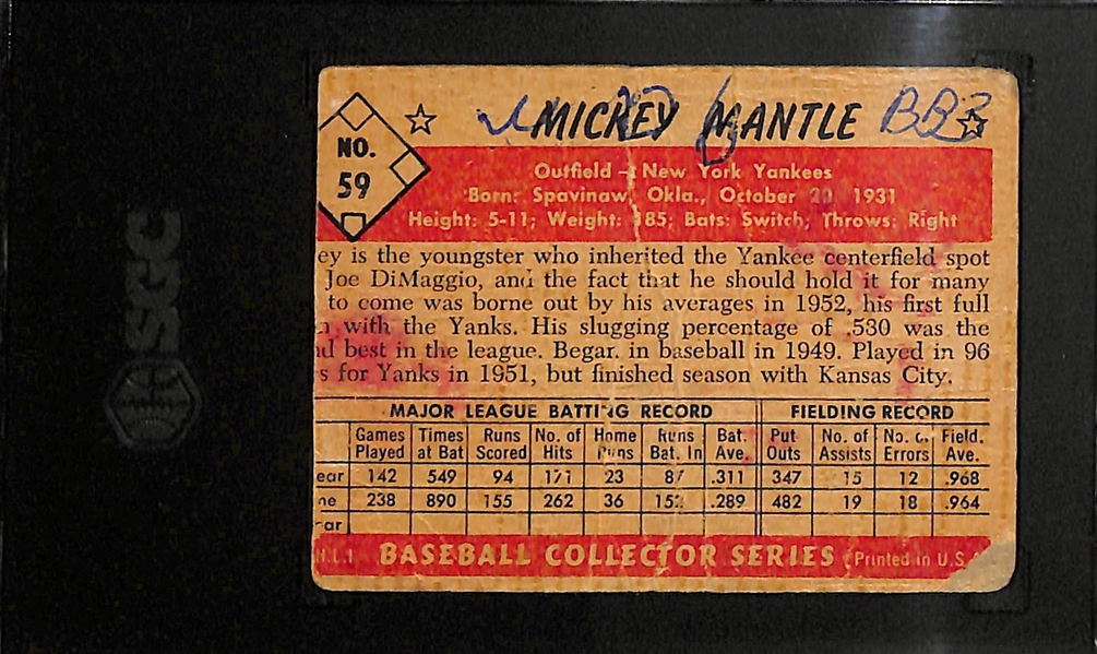 1953 Bowman Color Mickey Mantle #59 Graded SGC Authentic (Trimmed w. Tape and Writing)
