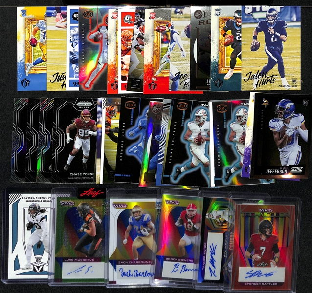 Lot of (40) Football Rookie Cards w. (5) Autographs inc. Jalen Hurts, Joe Burrow, Justin Herbert, +