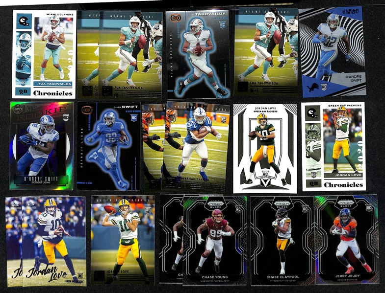 Lot of (40) Football Rookie Cards w. (5) Autographs inc. Jalen Hurts, Joe Burrow, Justin Herbert, +