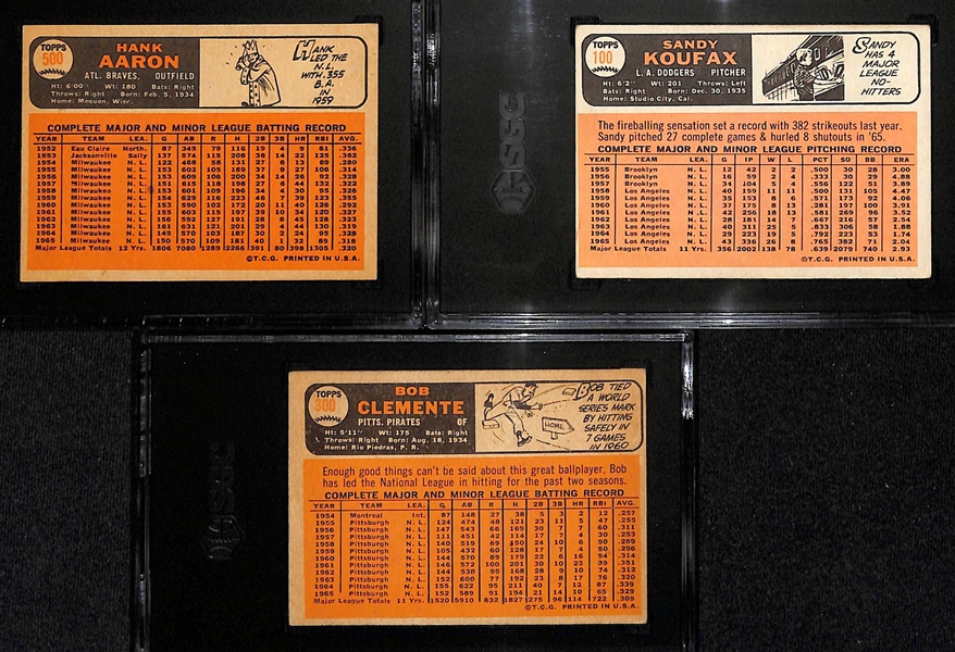 1966 Topps Lot - Hank Aaron #500 (SGC 4.5), Sandy Koufax #100 (SGC 4), Roberto Clemente #300 (SGC 4)