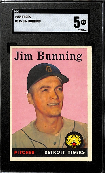 (4) Graded Topps Cards - 1958 Ernie Banks #310 (SGC 5), 1958 Jim Bunning (SGC 5), 1957 Spahn #90 (SGC 4), 1957 Mazeroski #24 (SGC 5)  