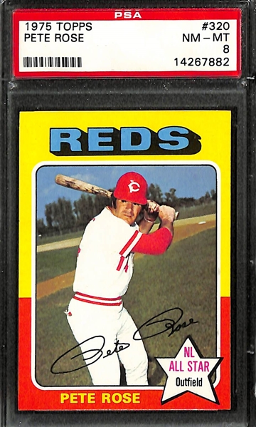 Lot of (2) PSA Graded Baseball Cards- 1975 Topps Pete Rose (PSA 8), 2019 Topps Fernando Tatis Jr Rookie (PSA 10)