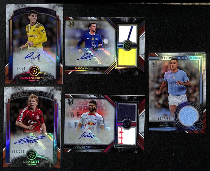 Lot of (16) 2022-23 Topps Museum Collection Soccer Cards inc. Giovanni Reyna Autograph (#/99), Mason Mount Dual Patch Autograph (#/50),+