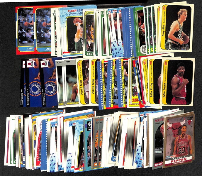 Lot of (200+) 1981-1993 Fleer, Topps, & Hoops Basketball Cards w. (2) 1986 Fleer Larry Bird