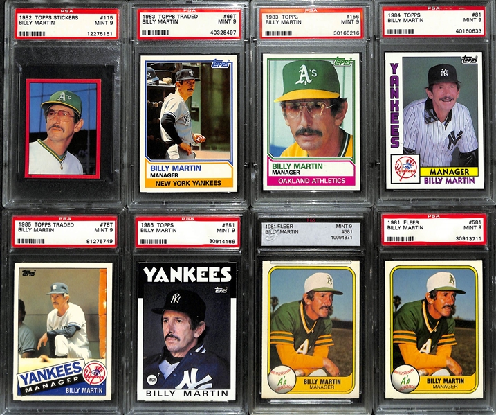 Lot of (16) Graded 1969-1986 Billy Martin Cards  - (15) PSA Graded & (1) FGS Graded