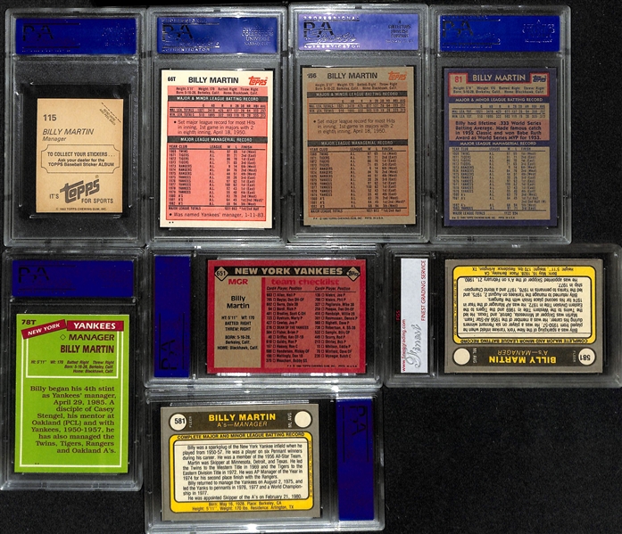 Lot of (16) Graded 1969-1986 Billy Martin Cards  - (15) PSA Graded & (1) FGS Graded