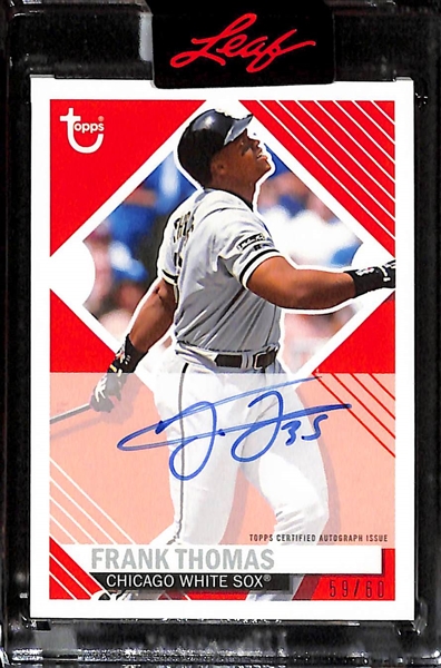(2) Topps Certified Autograph Cards - Deion Sanders (2021 Topps 1989 Bowman X Green Foil #/89) & 2021 Topps Brooklyn Collection Frank Thomas #/60)