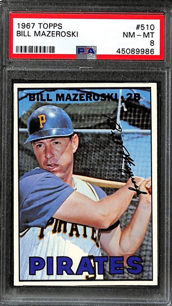 (3) PSA Graded 8 and 8.5 Topps Baseball Cards incl. 1966 Morgan, 1966 Mazeroski, 1968 Carlton