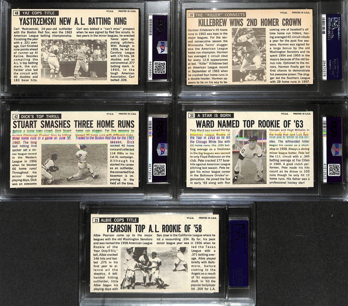Lot of (5) 1964 Topps Giants Baseball Cards - All PSA 8 Inc. Yastrzemski & Killebrew