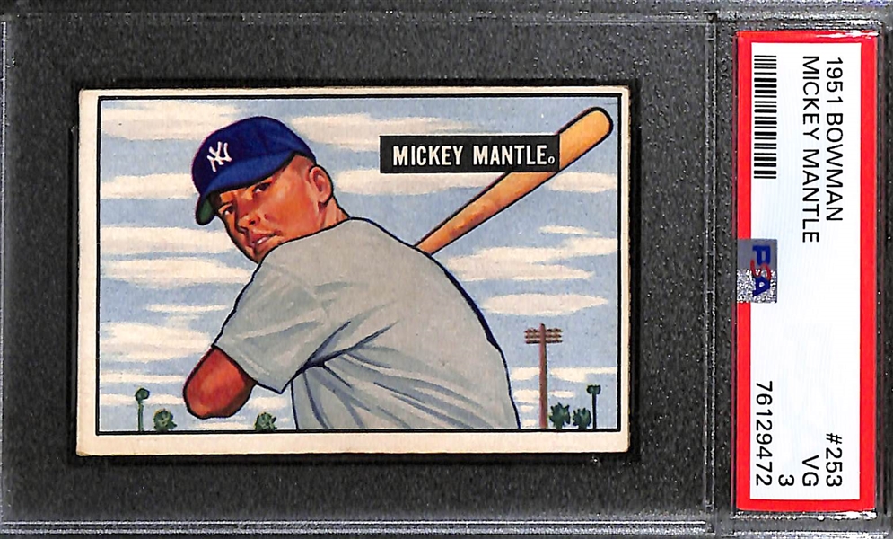 1951 Bowman Mickey Mantle Rookie Card #253 Graded PSA 3 (Great Color & Eye Appeal)