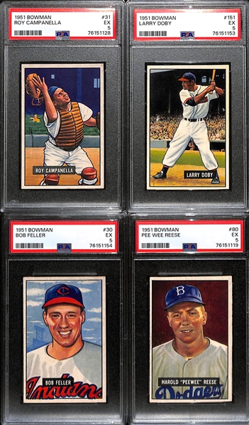 (4) HOFer Graded 1951 Bowman Cards! All Graded PSA 5 - Roy Campanella, Larry Doby, Bob Feller, Pee Wee Reese