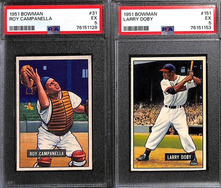 (4) HOFer Graded 1951 Bowman Cards! All Graded PSA 5 - Roy Campanella, Larry Doby, Bob Feller, Pee Wee Reese