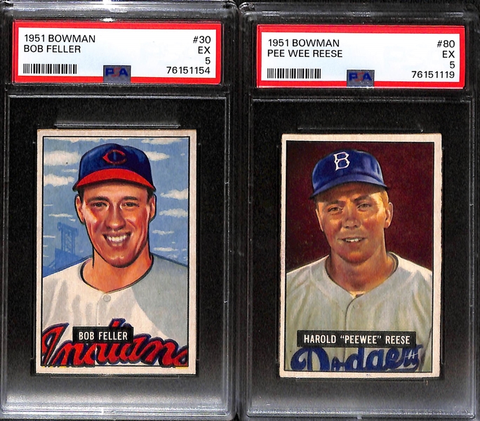 (4) HOFer Graded 1951 Bowman Cards! All Graded PSA 5 - Roy Campanella, Larry Doby, Bob Feller, Pee Wee Reese