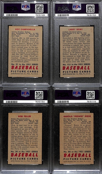 (4) HOFer Graded 1951 Bowman Cards! All Graded PSA 5 - Roy Campanella, Larry Doby, Bob Feller, Pee Wee Reese