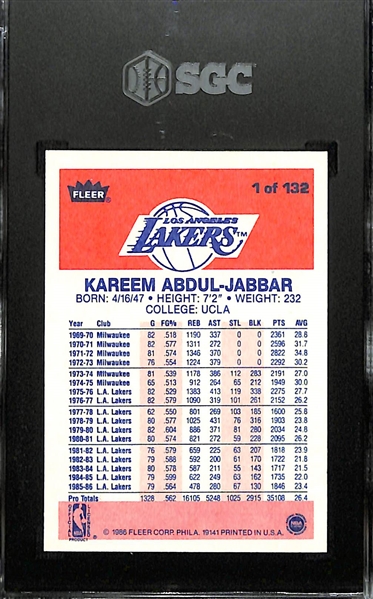 1986-87 Fleer Kareem Abdul-Jabbar #1 Graded SGC 9 Mint