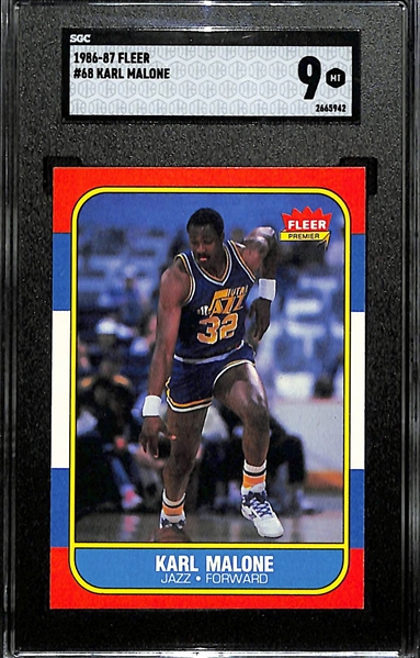 1986-87 Fleer Karl Malone Rookie Card #68 Graded SGC 9 Mint