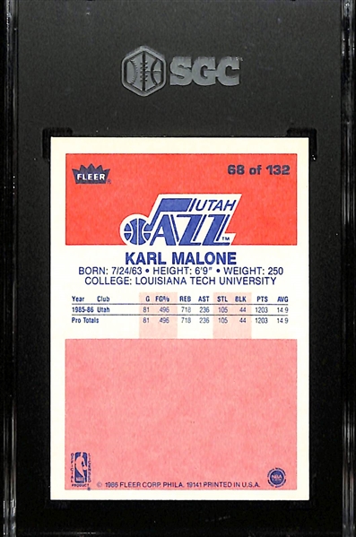 1986-87 Fleer Karl Malone Rookie Card #68 Graded SGC 9 Mint