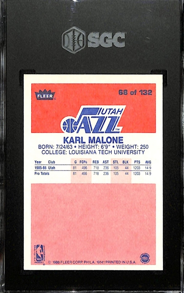 1986-87 Fleer Karl Malone Rookie Card #68 Graded SGC 9 Mint