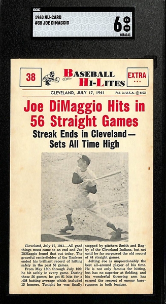 (3) Graded 1960 Nu-Star Cards - Joe DiMaggio #38 SGC 6, Ted Williams #52 SGC 4, Willie Mays #27 SGC 4