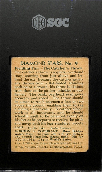 1934-36 Diamond Stars #9 Mickey Cochrane (HOF) Graded SGC 2