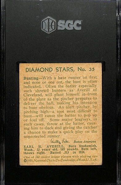 1934-36 Diamond Stars #35 Earle Averill (HOF) Graded SGC 3