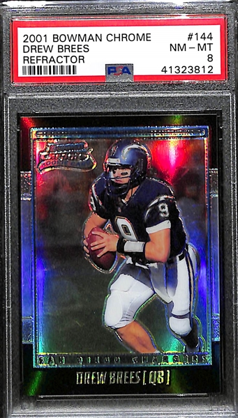 2021 Bowman Chrome Drew Brees Rookie Refractor Card Graded PSA 8 (#/1999)