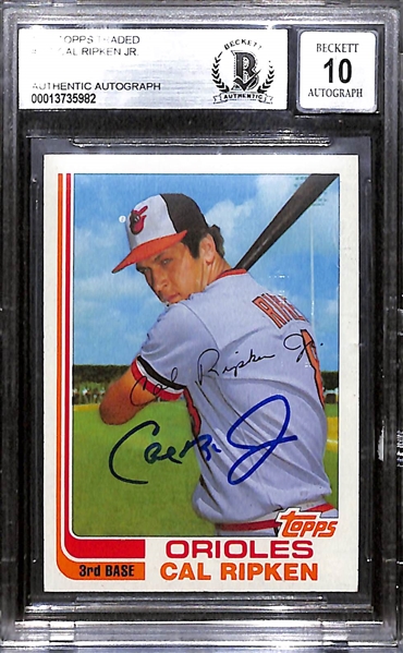 Signed 1982 Topps Cal Ripken Jr. Rookie Card Beckett BGS Graded (Autograph Grade 10)