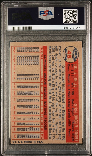 Carl Furillo Autographed & PSA Graded Cards - 1957 Topps (PSA 6, Auto 8) & 1960 Topps (PSA 4, Auto 8)