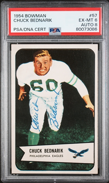 3 Signed Eagles Cards - 1951 Bowman Steve Van Buren (PSA 4, Auto 10), 1952 Bowman Large Steve Van Buren (PSA 4, Auto 10), 1954 Bowman Chuck Bednarik (PSA 6, Auto 8)