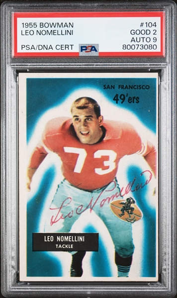 3 Signed 1955 Bowman Football Cards - Pat Summerall Rookie (PSA 3, Auto 9), Nomellini (PSA 2, Auto 9),  LeBaron (PSA 4, Auto 8)