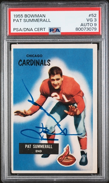 3 Signed 1955 Bowman Football Cards - Pat Summerall Rookie (PSA 3, Auto 9), Nomellini (PSA 2, Auto 9),  LeBaron (PSA 4, Auto 8)