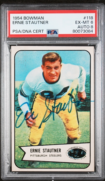 4 Signed 1954 Bowman Football Cards - McElhenny (PSA 5, Auto 7), Stautner (PSA 6, Auto 8), Groza (PSA 5, Auto 9),  Connor (PSA 4, Auto 8)