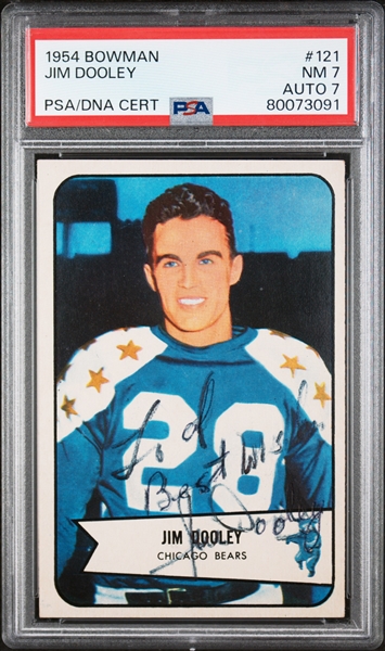 4 Signed 1954 Bowman Football Cards - Layne (PSA 5, Auto 8), Trippi (PSA 6, Auto 9), Dooley (PSA 7, Auto 7),  Hart (PSA 5, Auto 7)