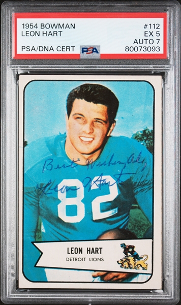 4 Signed 1954 Bowman Football Cards - Layne (PSA 5, Auto 8), Trippi (PSA 6, Auto 9), Dooley (PSA 7, Auto 7),  Hart (PSA 5, Auto 7)