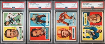 4 Signed 1957 Topps Football Cards - LeBaron #1 (PSA 4, Auto 9), Robustelli (PSA 6, Auto 8), Stautner (PSA 6, Auto 9),  Groza (PSA 7, Auto 9)