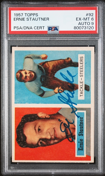 4 Signed 1957 Topps Football Cards - LeBaron #1 (PSA 4, Auto 9), Robustelli (PSA 6, Auto 8), Stautner (PSA 6, Auto 9),  Groza (PSA 7, Auto 9)