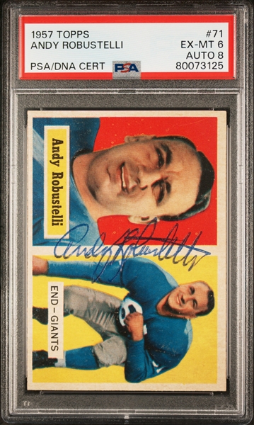 4 Signed 1957 Topps Football Cards - LeBaron #1 (PSA 4, Auto 9), Robustelli (PSA 6, Auto 8), Stautner (PSA 6, Auto 9),  Groza (PSA 7, Auto 9)