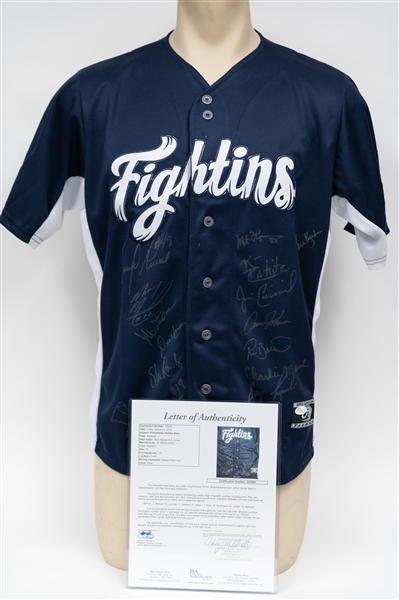 Phillies Legends Signed Fightins Baseball Jersey (16 Autographs) w. Charlie Manuel, Daulton, T. Greene, Luzinski, + (Full JSA Letter)