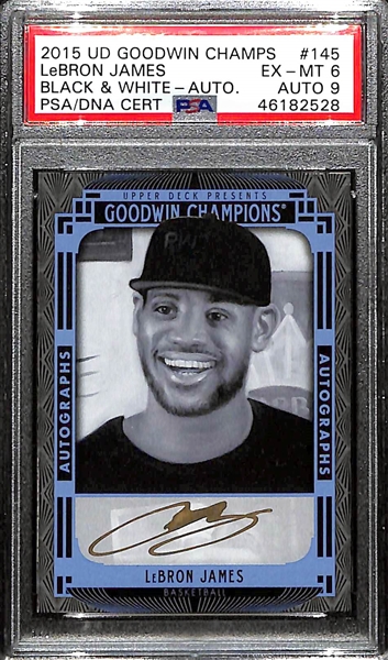 2015 UD Goodwin Champions Lebron James Gold Autograph Insert Card (PSA 6 w. 9 Autograph Grade)