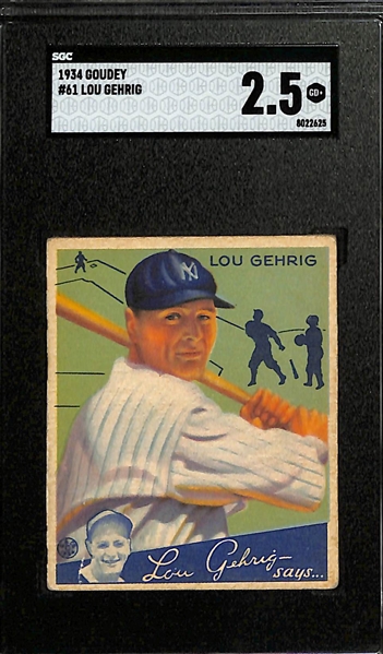 1934 Goudey #61 Lou Gehrig Graded SGC 2.5