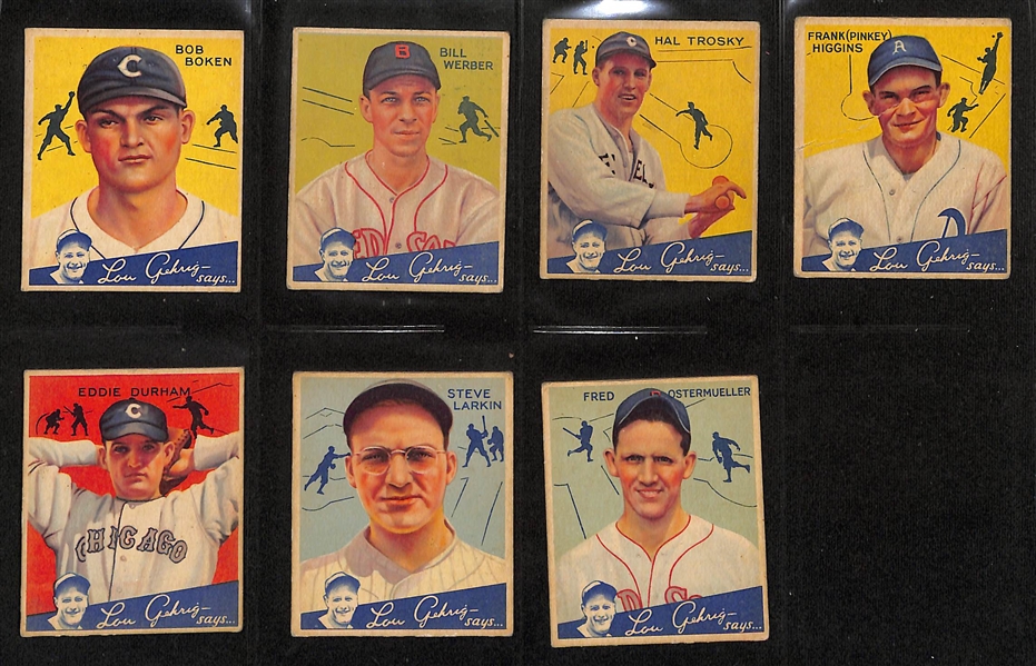 Lot of (64) Different 1934 Goudey Baseball Cards w. Chuck Klein (HOF) & Frankie Frisch (HOF)