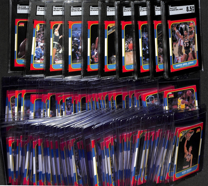 High-Quality 1986-87 Fleer Basketball Near Complete Set (130 of 132 cards) w.  10 Graded Cards - Mostly Pack-Fresh Condition (Missing Michael Jordan & Isiah Thomas)