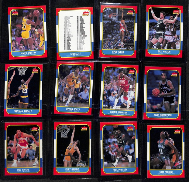 High-Quality 1986-87 Fleer Basketball Near Complete Set (130 of 132 cards) w.  10 Graded Cards - Mostly Pack-Fresh Condition (Missing Michael Jordan & Isiah Thomas)