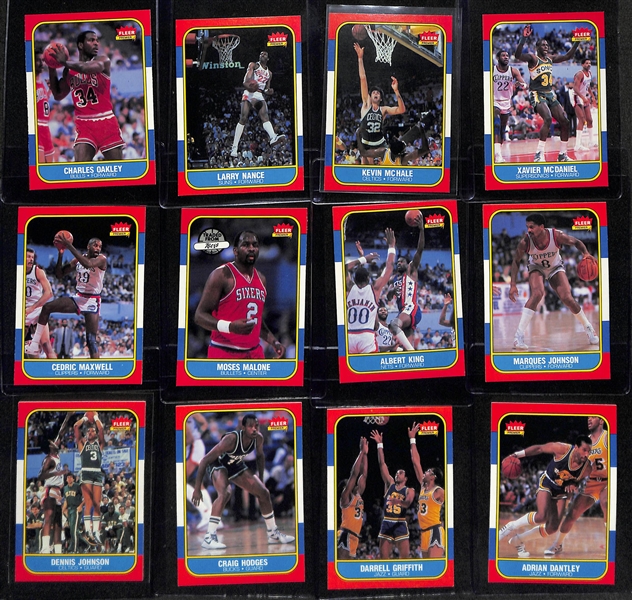 1986-87 Fleer Basketball Partial Set (109 of 132 cards) w.  6 Graded Cards (Magic Johnson SGC 8, Karl Malone SGC 7.5, Dominique Wilkins SGC 7, Kareem Abdul-Jabaar SGC 8, Hakeem Olajuwon SGC 7.5,...