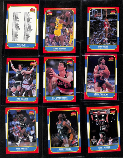Lot of (66) 1986-87 Fleer Basketball Cards (66 different cards) w.  3 Graded Cards (Magic Johnson SGC 8, Karl Malone SGC 7, Kareem Abdul-Jabaar SGC  7.5)